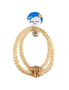 Jucarie Pentru Pasari, Coarda Din Sisal Cu Cub De Lemn Si Clopotel, 33x22x22cm, L13563 2