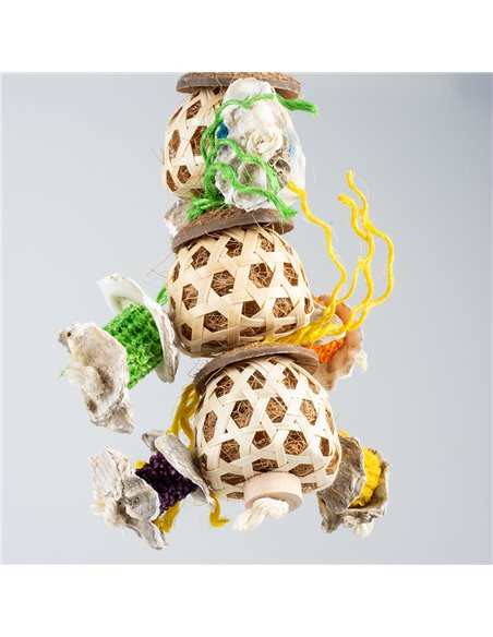 Jucarie Pentru Pasari, Bile Din Nuca De Cocos Si Bambus, Multicolore, 12x12x33 cm, L14888