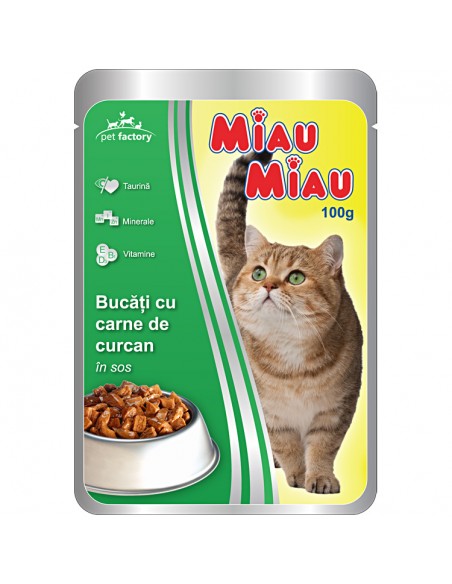 Plic Miau Miau cu Carne de Curcan in Sos, 24X100 g