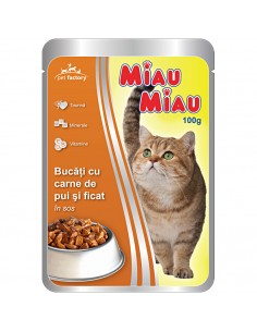 Plic Miau Miau cu Carne de Pui si Ficat in Sos, 24X100 g