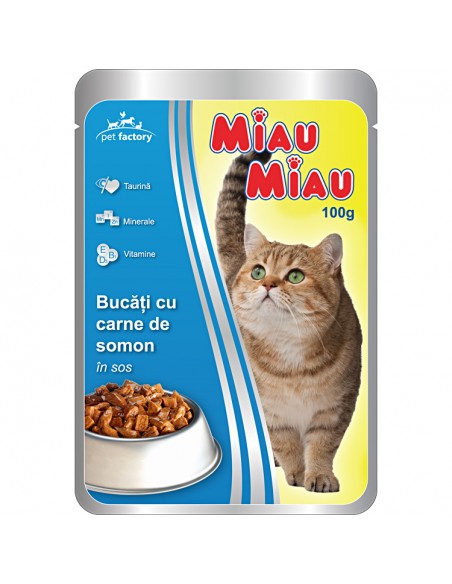 Plic Miau Miau cu Carne de Somon in Sos, 20X100 g