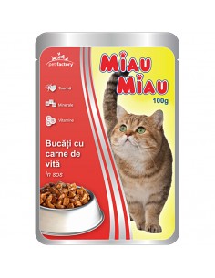 Plic Miau Miau cu Carne de Vita in Sos, 24X100 g