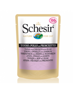 Schesir Cat Plic 100 g, cu Ton, Pui si Sunca