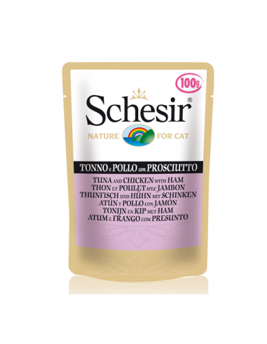 Schesir Cat Plic 100 g, cu Ton, Pui si Sunca