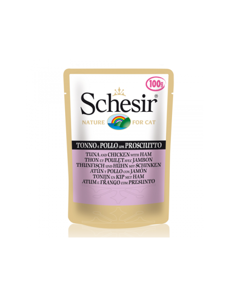 Schesir Cat Plic 100 g, cu Ton, Pui si Sunca