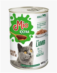 Conserva Mio Cat Extra 400 g, Mancare umeda Super Premium, Completa, pentru 
pisici Adulte, cu bucati de carne de miel, in sos d