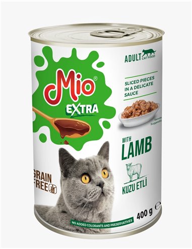 Conserva Mio Cat Extra 400 g, Mancare umeda Super Premium, Completa, pentru 
pisici Adulte, cu bucati de carne de miel, in sos d