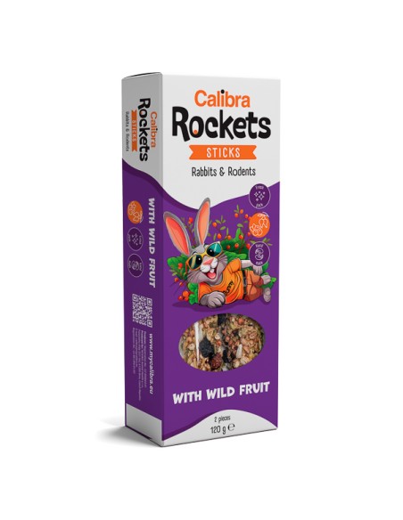 Batoane Iepuri, Calibra Rockets Sticks Rabbits & Rodents Wild Fruit 120 g