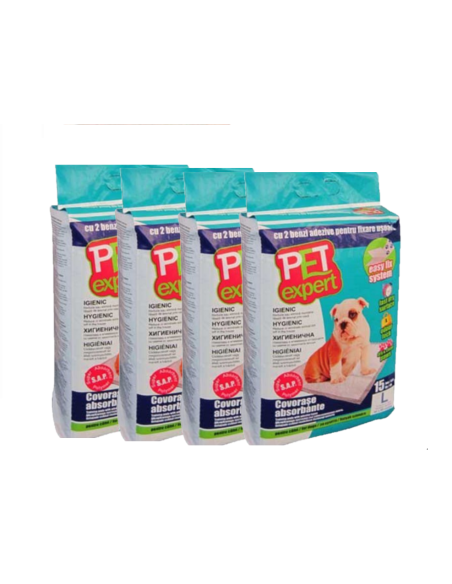 Pet Expert Covor Absorbant L Benzi Adezive 60x60cm 4 x 15 Buc