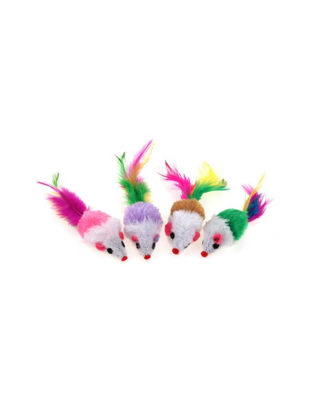 JUCARIE PENTRU PISICI SET 60 SOARECI DIN PLUS CU FULG 9CM