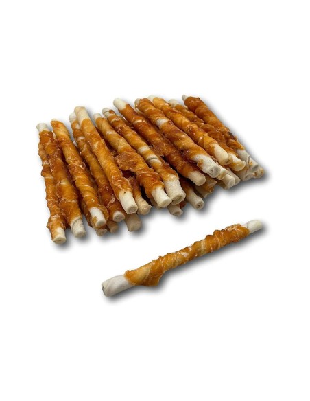 RECOMPENSE PENTRU CAINI BATON ALB PIELE RASUCIT CU PUI 28CM 1KG