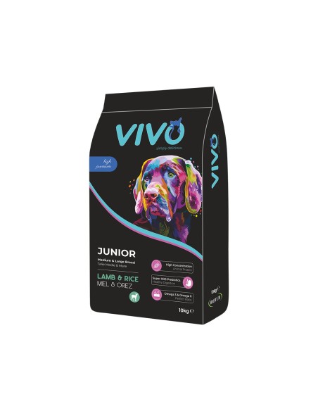 VIVO HRANA USCATA SUPER PREMIUM PENTRU CAINI JUNIOR DE TALIE MEDIE&MARE CU MIEL SI OREZ 10KG