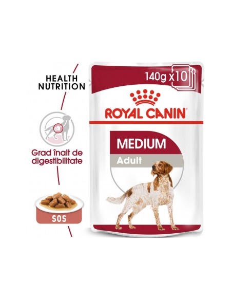 Plic Royal Canin, Medium Adult, Caine 10 x 140 g
