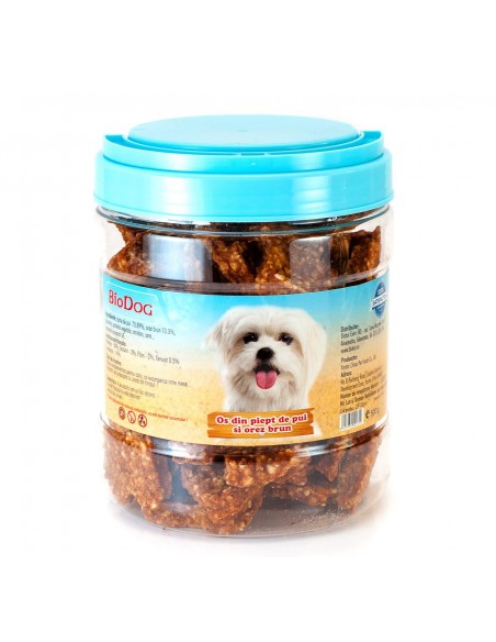 Biodog Recompense Os din Piept Pui si Orez Brun, 500 Gr
